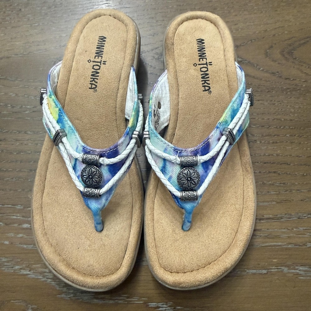 Minnetonka Sandals Womens Size 6 Multicolor Tie Dye Thong Wedge Comfort 5909436